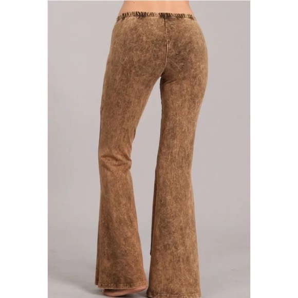 Chestnut Brown Mineral Wash Boho Flared Pants - Picture 4 of 6